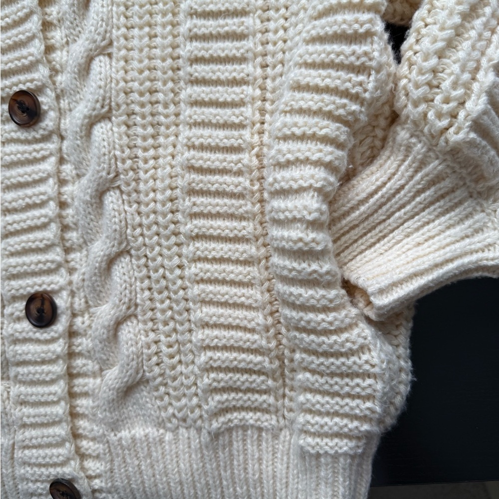 Chunky Cable Knit Cardigan Cream Oversized Fisherman Grandpa Sweater - Picture 14 of 15